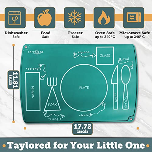 EzrAllora - 2 броя кърпички за деца в стила на Монтесори Тюркоаз за масата за хранене - Лесно моющийся Подложка за сервиране на