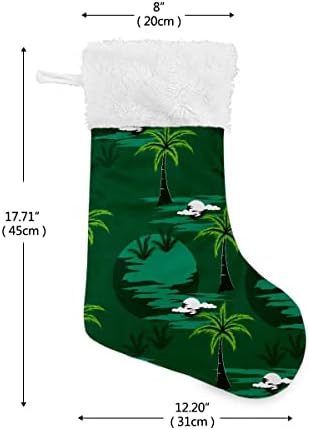 Плажни Тропически Палми Зелени 2 бр. Коледни Чорапи, Бели Плюшени Белезници От Мерсеризованного Кадифе Семеен Празник Голям Отглеждане Детски Украшения За Коледно