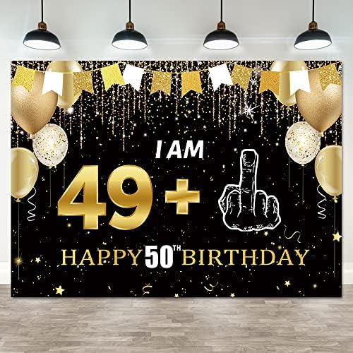 Hilioens 7 × 5 метра Смешно на Фона на 50-ия рожден Ден на Банер I Am 49 + 1 за Украса за Рожден Ден за Мъже Златен Балон на Петдесет, Рождени дни Вечерни Декорация Аксесоари 50-Г?