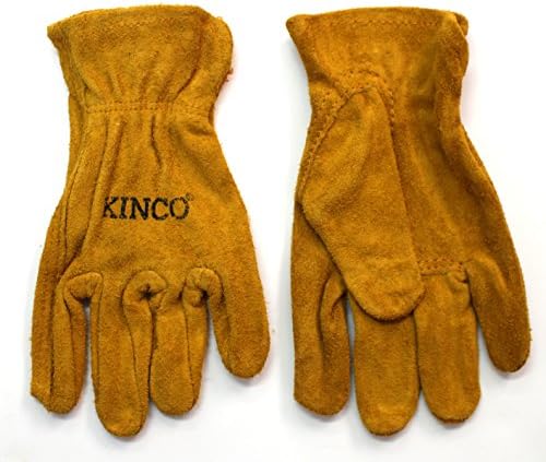 Работни ръкавици Kinco 50-Y, градински ръкавици за деца (опаковка от 2 броя) на възраст от 7 до 12 години - Златна велур от телешка