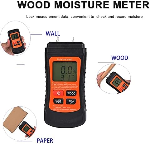 Измерване на Влажност на Дървесина WDBBY LCD Дигитален Тестер за влага със Зелена Подсветка Контактен Тип, Изтичане на Вода и Детектор