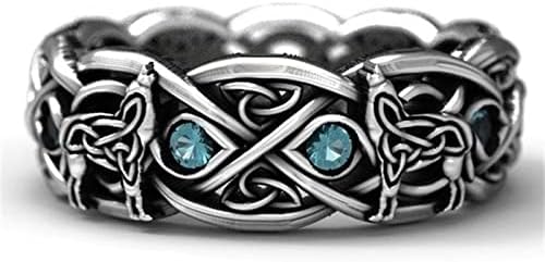 2023 Нова Креативна и Европейската Тенденция Линия Мъжко Ретро Пръстен в стил пънк с Вълк, Американски пръстени, Обемен пръстен (Сребро, един размер)