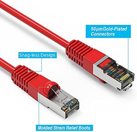 6 фута (1,8 м) Екраниран мрежов кабел Cat5E Ethernet (FTP) с изтеглянето от мрежата на 6 Фута (1,8 м) Мрежов кабел Gigabit LAN RJ-45 Високоскоростен Кабел за Свързване, Червен