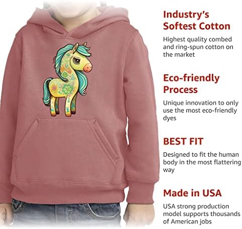 Hoody-Пуловер с принтом кон за деца - Уникална Hoody с качулка от Порести Руно - Тема hoody с качулка за деца