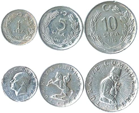6 Монети от Турция | Колекция от турски монети 1 5 10 25 50 Йени Курус 1 Йени Лира | В обращение за периода 2005-2008 | Мустафа