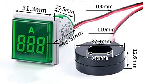 Индикаторът за променлив ток с цифров дисплей Szliyands, led Тестер ток с квадратна Глава 22 мм, монитор Амперметра 0 ~ 100A (Червен)