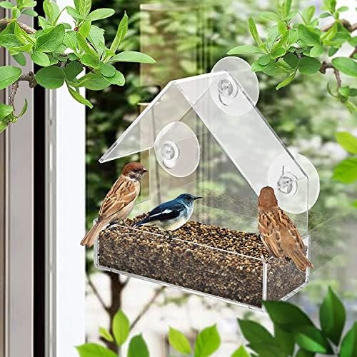 Прозорците на Хранилки за птици с трайни нещастници, Прозрачни Прозорци Хранилки за птици с Дренажни отвори, Подвижна тава за семена,