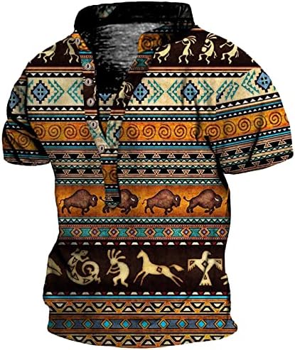 2023 Ацтекские Западните Етнически Тениски за Мъже, Извънгабаритни Тениски Хенли Копчета, Забавни Тениски с Графичен Дизайн, Летни