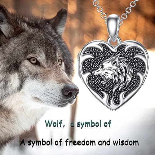 Колие с Медальон SOULMEET Сърце Wolf, Съдържащ 2 Снимки, Персонални Медальон със Снимка за Мъже от Сребро за рождения Ден на Баща