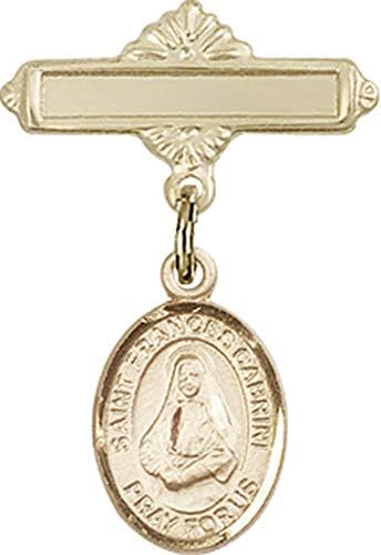 Детски икона Jewels Мания с чар St. Frances Cabrini и полирани игла за бейджа | Детски иконата със златен пълнеж с чар St. Frances