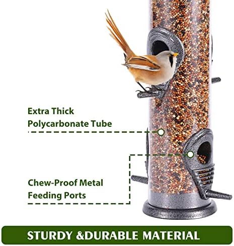 MIXXIDEA Метална Ясла за диви птици, които са Устойчиви на Протеини Хранилки за птици, за Окачване Отвън, 6-Портов Тръбна Ясла за