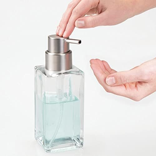 mDesign Квадратен Стъклена Опаковка Течен сапун за Еднократна употреба, Бутилка-помпа за Тоалетна резервации за Баня, на Кухненски мивки - Побира сапун за ръце, сапун з