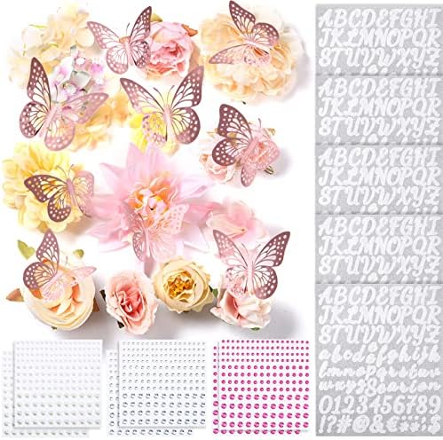 Hoteam и Комплекти бижута за Абитуриентски Кепок, в комплекта са включени Изкуствени Цветя на Главата, 3D Стикери пеперуди, Самозалепващи
