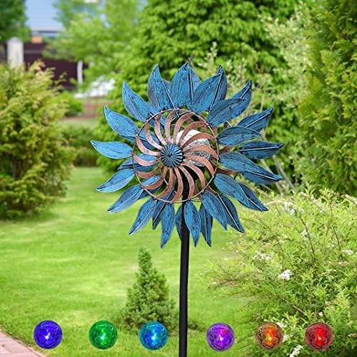 75IN Solar Wind Spinner - Вятърни Примамки за двора и градината, Многоцветное Led Осветление, Стъклена Топка на Слънчевата Батерия