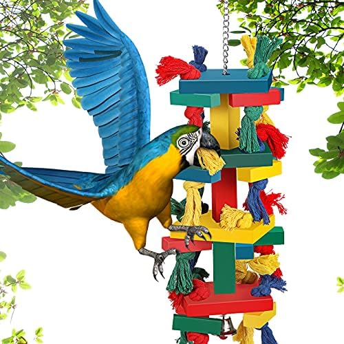 Играчки за птици Skylety, Играчки за Папагали, Играчки за по-Големи Птици, Дъвчене играчка за птици-Папагали с Висящи Звънчета,