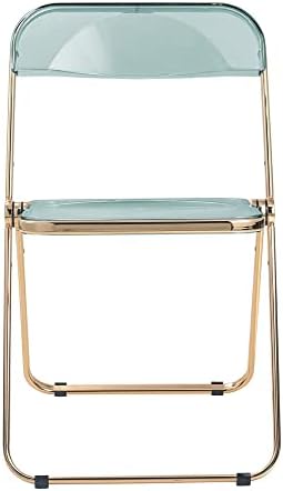 LeisureMod Lawrence Модерен прозрачен акрил сгъваем стол със златен метална рамка (нефритово зелен)