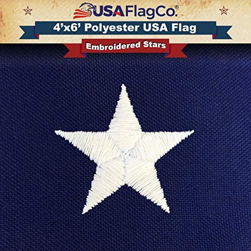 USA Flag Co. Американския флаг от полиестер 4x6 с бродирани звездите и нашитыми ивици могат да издържат на силен вятър, на слънце, замърсявания и влага. Произведено в САЩ