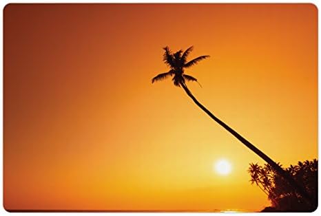 Foldout Океански подложка за домашни за храна и вода, Силует на Палмови дървета в Тропиците на Топлия Залез, Снимка природата на Летния Хавайския рай, Правоъгълен Неск?