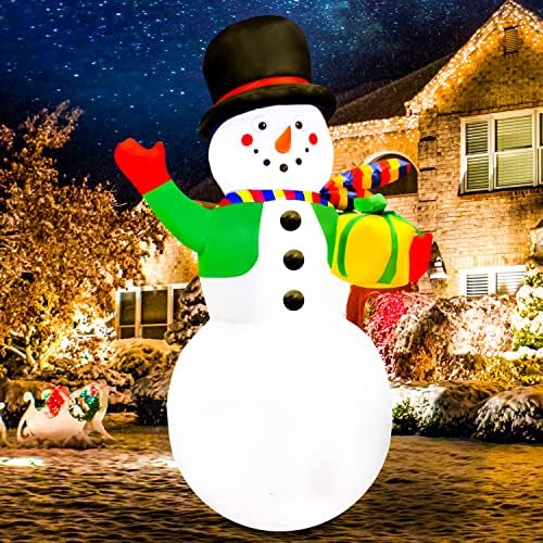 Надувное украса Joiedomi под формата на Коледа Снежен човек с дължина 7 фута, Надуваем Снежен човек с Подарък предавателна кутия,