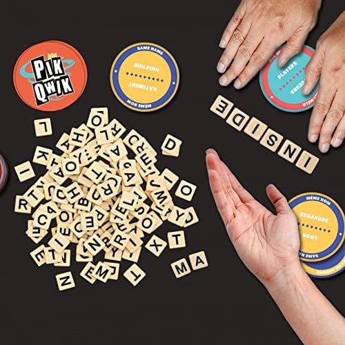 Pik Qwik - Игра на думи от плочки - една Вълнуваща игра на думи с 4 категории забавление! Обърнете карта и направете първата Дума от Купчина Писмо плочки в Средата. Кликни