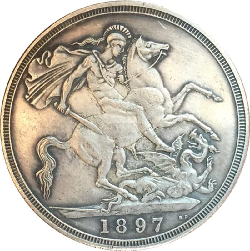 7 Различни Дати Британски Викториански Монети от Сребро, Покрити със Сребро, Стари Сребърни Долара на монети