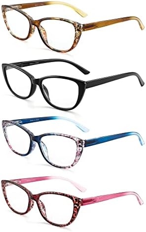 Дамски очила Котешко око SOPHILY, 4 опаковки, Сини Светозащитные Ридеры с кутия пролетта панти, очила за четене с Антирефлексно