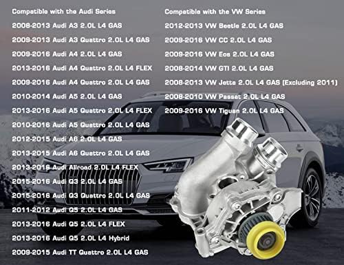 Водна помпа електрически двигател Aumzong в събирането е Съвместим с 2008- Audi A3 A4 A5 A6 Q3 Q5 TT Quattro Allroad VW Beetle CC Eos GTI Jetta, Passat 2.0 L, замества#OE 06H121026CQ 06H121026AB