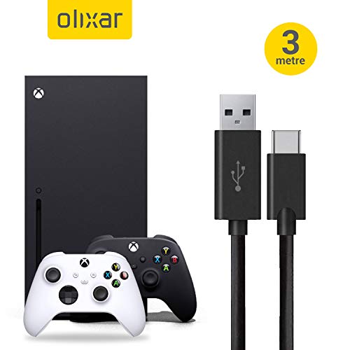 Удължен кабел на зарядно устройство Olixar контролери за Microsoft Xbox One X серия и серия S (кабел за зареждане от 3 м от USB