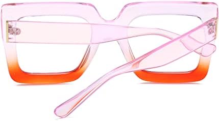EYLRIM Извънгабаритни Квадратни Очила с Блокиране на Синя Светлина за Жените, Компютърни Очила с Големи Рамки, Без рецепта