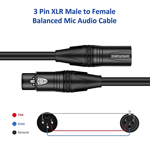 Микрофонные кабели DREMAKE XLR 10 фута, 6 броя - аудио кабел за микрофон с XLR 3 контакти за мъже и XLR с 3 контакти за жени - 3-Пинов балансиран XLR-кръпка Змийска цвят на Кабела - 10
