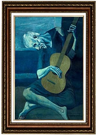 Eliteart-Старият китарист на Пабло Пикасо Възпроизвеждане на картини с маслени бои Giclée Wall Art платно в рамка Размер: 25 1/2 x 35
