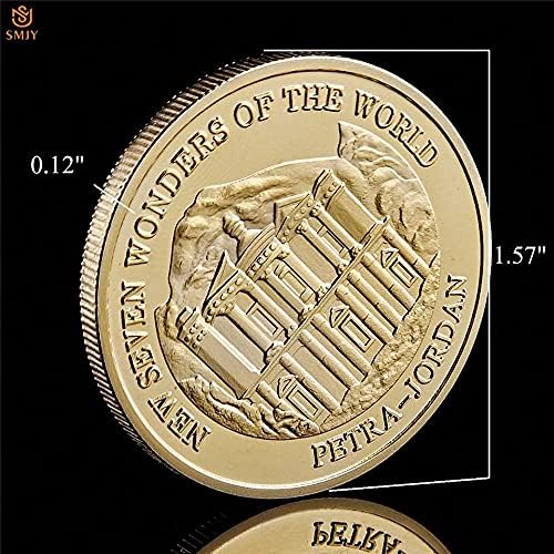 Точно копие на Възпоменателни монети Монета с Позлатени Мемориалната стая 2007 Седем Чудеса на света-Новост в Защитна Пластмасова