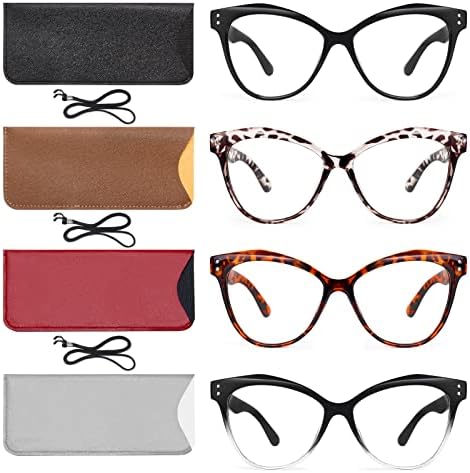 Gaoye, 4 опаковки очила за четене Котешко око за жените и мъжете - Стилни Увеличителни очила за четене със синя светлина, Антибликовые/UV-лъчи