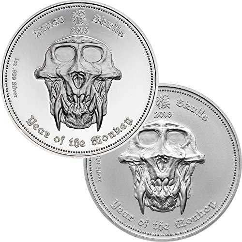 Набор от МОНЕТИ PW 2 - Лунните на Черепа, ГОДИНА на МАЙМУНАТА, монети китайския Зодиак SkullCoins (2), сребърни монети с тегло