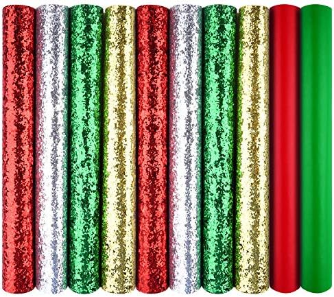 MIAHART 10 X Коледните лист от изкуствена кожа 4 Цветове, Лъскави Листа от Изкуствена кожа с Метален Блясък, Лист от Кожена материя