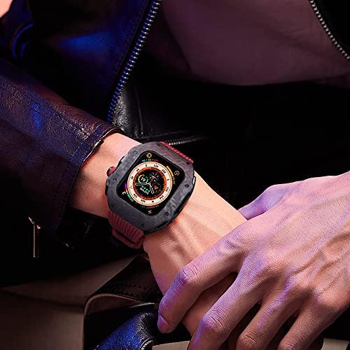 SKXMOD Калъф, изработени от въглеродни влакна За Apple Watch Ultra 49 мм и каишка от Фторопластовой гума, Метална Основа За iWatch