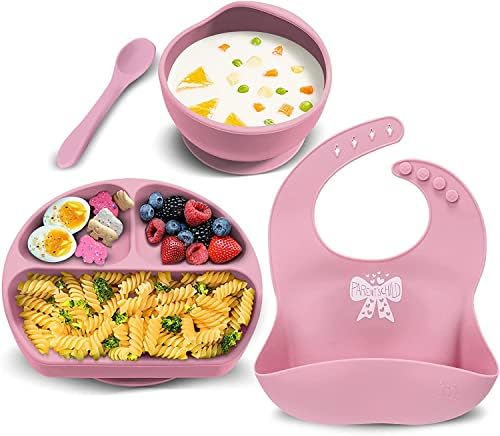 Комплекти Детски чинии и Мисок Miracle Baby, 4 опаковки, Силикон Комплект За Хранене на Бебето, Нещастници За Детето, Набор от бебешки