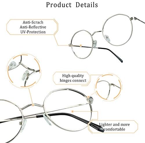 Очила в кръгла рамка от алуминиеви LifeArt, Блокер Синя Светлина Очила За четене + 4,00 Увеличение