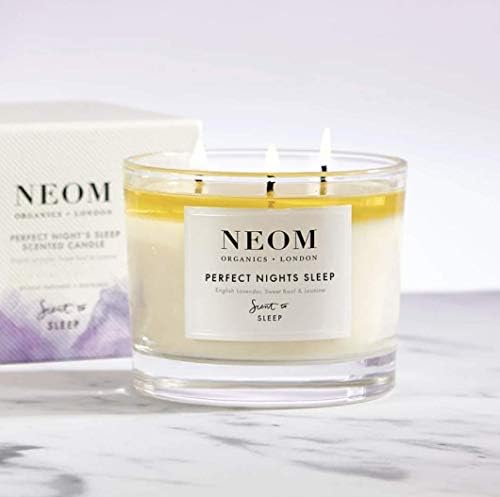 Свещ NEOM с лавандула, Жасмин и босилек, 3 Фитиля | Аромат за сън | Свещ за Ароматерапия Етерични масла | Естествен аромат
