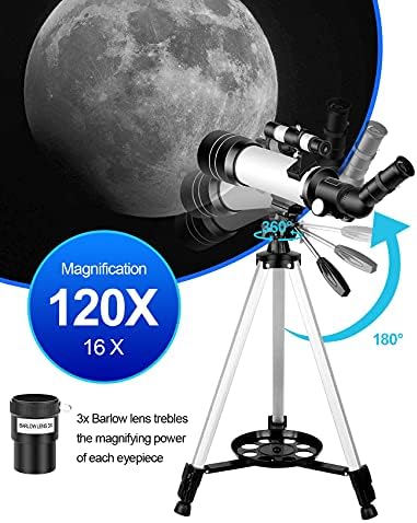 SPECILITE 70 мм с Отвор 400 mm - Телескопи за Начинаещи Астрономия за Деца, Преносим Астрономически телескоп-Рефрактор с 120-Кратно