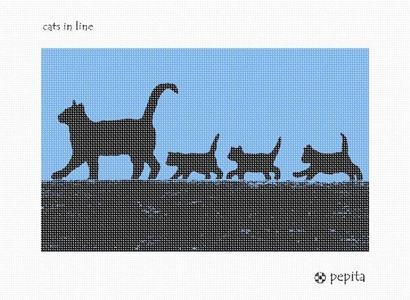 комплект за бродиране pepita: Котка в редица, 12 x 7
