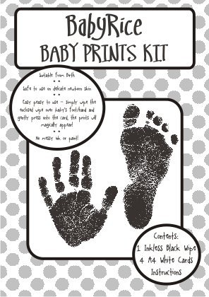 Комплект отпечатъци от детски ладошек BabyRice 6x5 Сребриста Рамка за дисплея С Черни отпечатъци