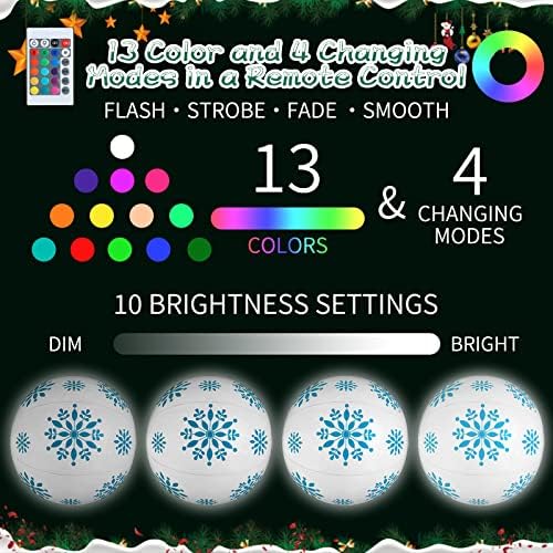 16-Цолови Надуваеми Коледни Топки от PVC на открито с осветление, за Водоустойчиви Гарнирано с топка, led светлини Дистанционно,