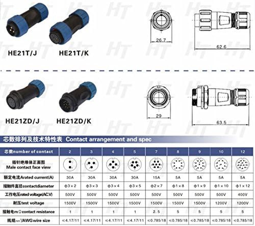 HangTon HE21 12-Пинов Конектор за Захранване на Авто Промишлен Авиационен Водоустойчив Щекер за свързване на кабел Към Контакта
