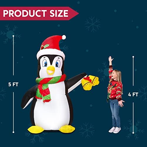 Joiedomi 5-Футовое Коледа Надувное Украса под формата на Пингвин, Надувное Украса за Двора, Празнична Украса в Реален размер с Вградени