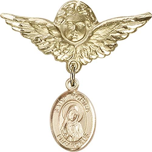 Детски икона Jewels Мания за талисман на Света Моника и пин Ангел с крила | Детски иконата със златен пълнеж с талисман Света Моника