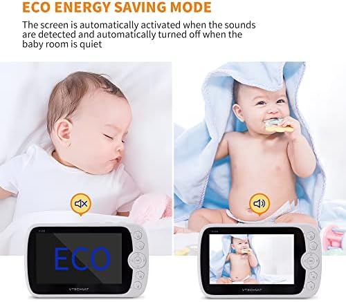 Vtechvat 5 1080P LCD Видеоняня с камера и аудио Без Wi-Fi, Детски камера с Нощно виждане, VOX, Аларма, Стайна температура, Плеър