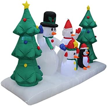 Семейство Надуваеми снежни човеци ширина 8 метра с Пингвин и Коледни коледни елхи, Празнична Украса за парти, Улични Празнични Украси