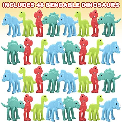 ArtCreativity Мини-сгибаемые играчка-динозавър за деца, комплект от 48 фигури, играчки за теглене на безпокойство в 4 цвята, напълно