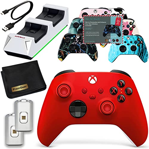 Контролер на Microsoft Xbox (Pulse Red) за Серия X, Серия S, Xbox One, Windows 10, Android и Ios, в комплект с двухпортовой зарядно